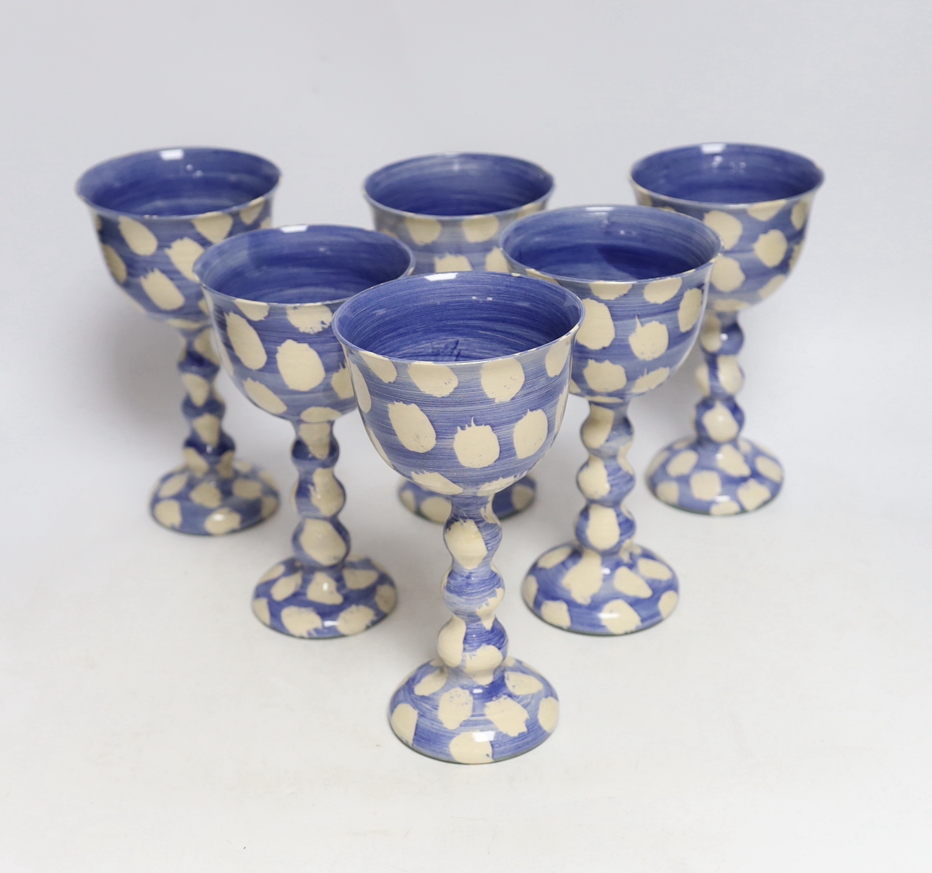 Genevieve Neilson, six pottery goblets, tallest 20.5cm
